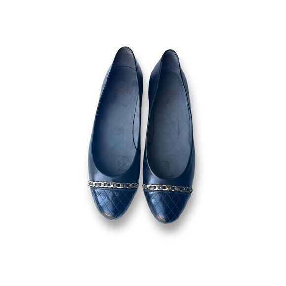 Stuart Weitzman Legacy Gold Chain Quilt Cap Toe Leather Flats Size 7.5 - Picture 4 of 10